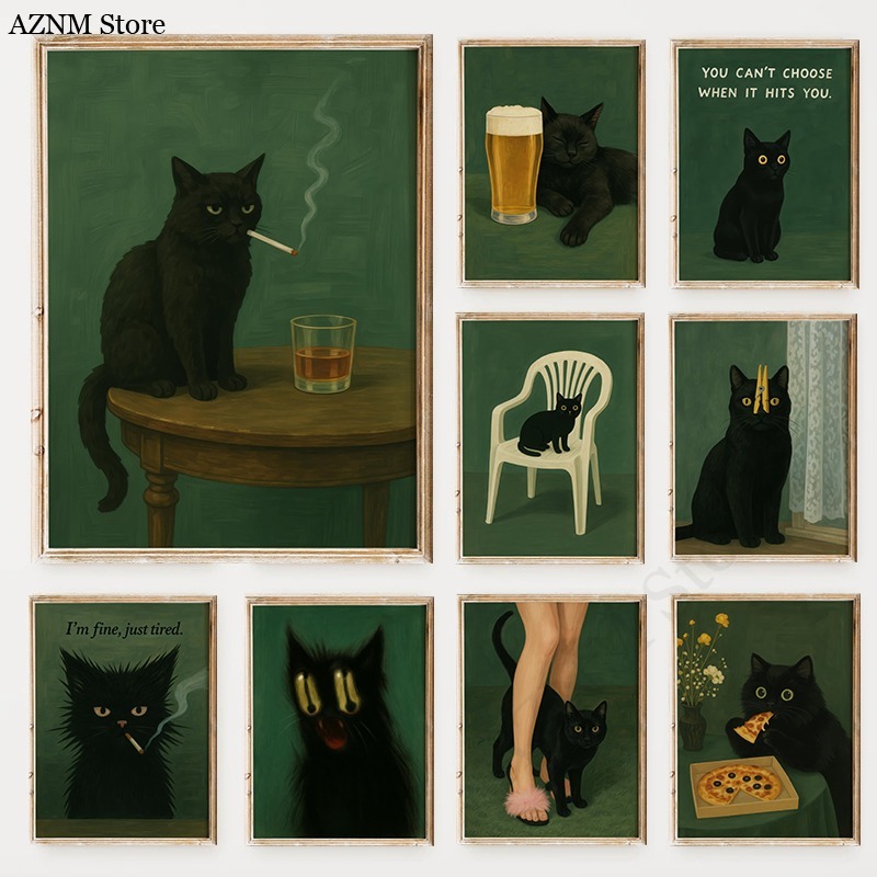 Moody Black Cat Green Backgrou – Photography Jokes Bewertung und Preis